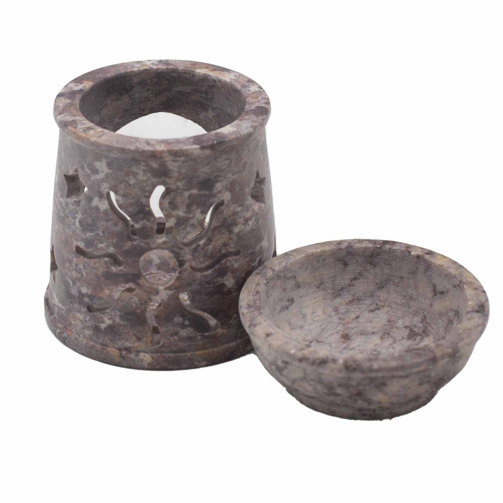 Small Soapstone Oil Burner 8cm with Celestial Sun and Stars Design