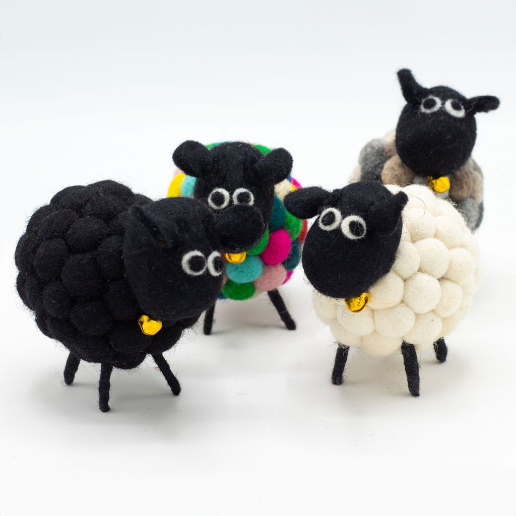 Little Felt Sheep Multi Greys Adorable Rustic Home Decor Piece
