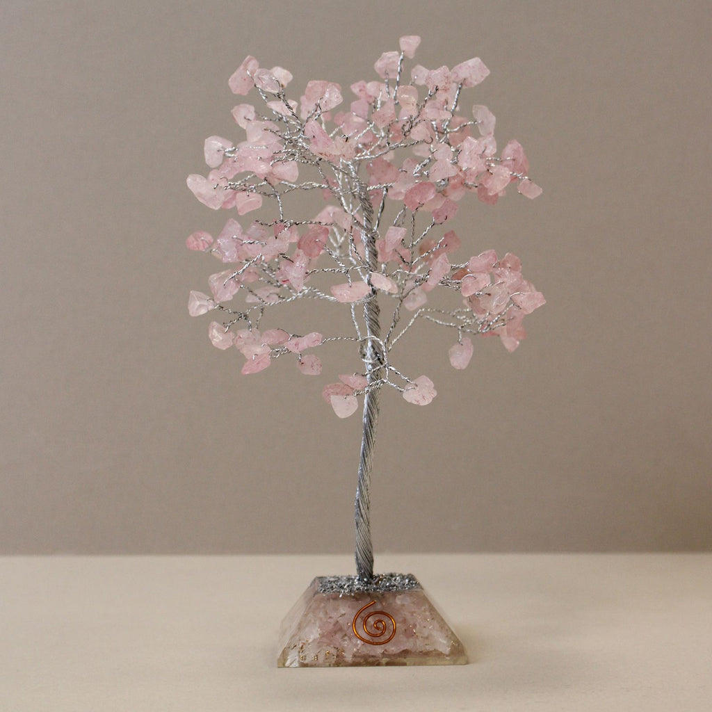 Rose Quartz Gemstone Tree with Orgonite Base 160 Stones Design