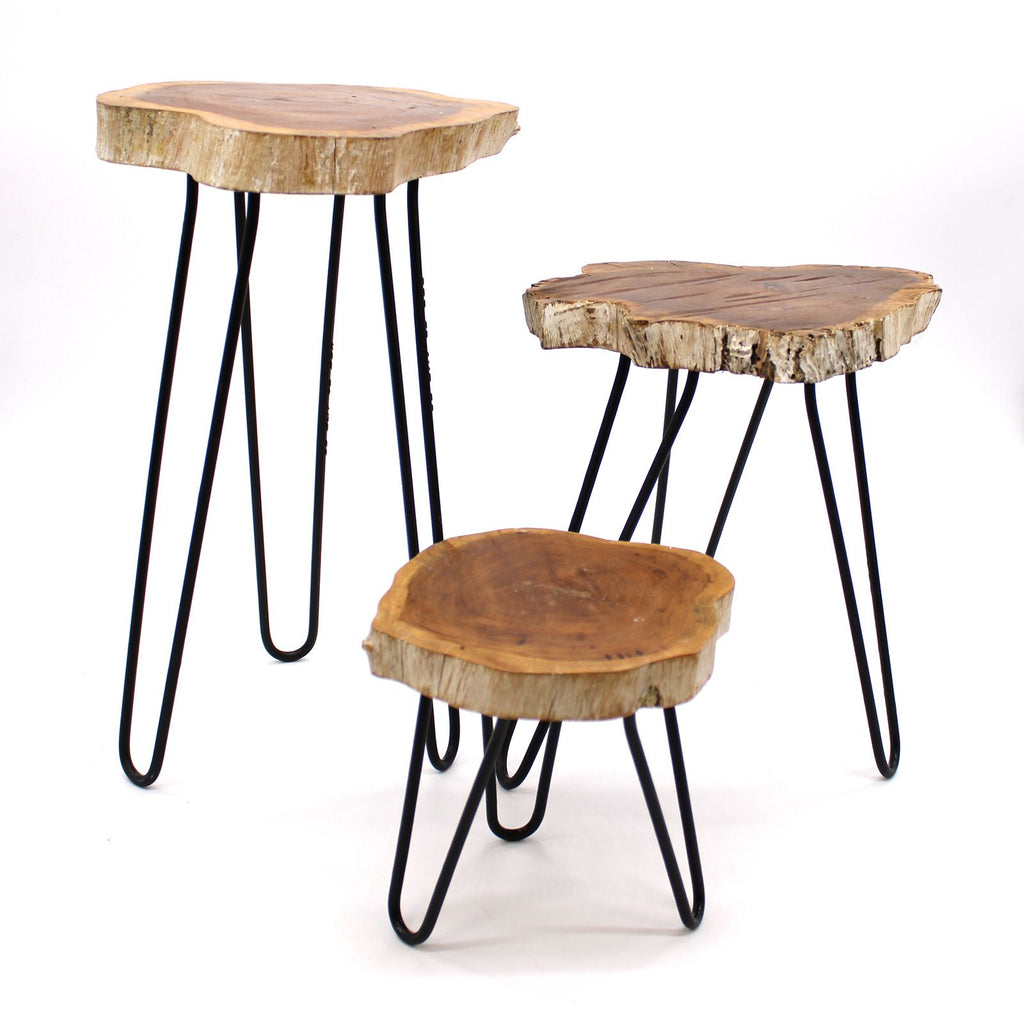 Set of 3 Whitewash Gamal Wood Plant Stands with Hairpin Legs
