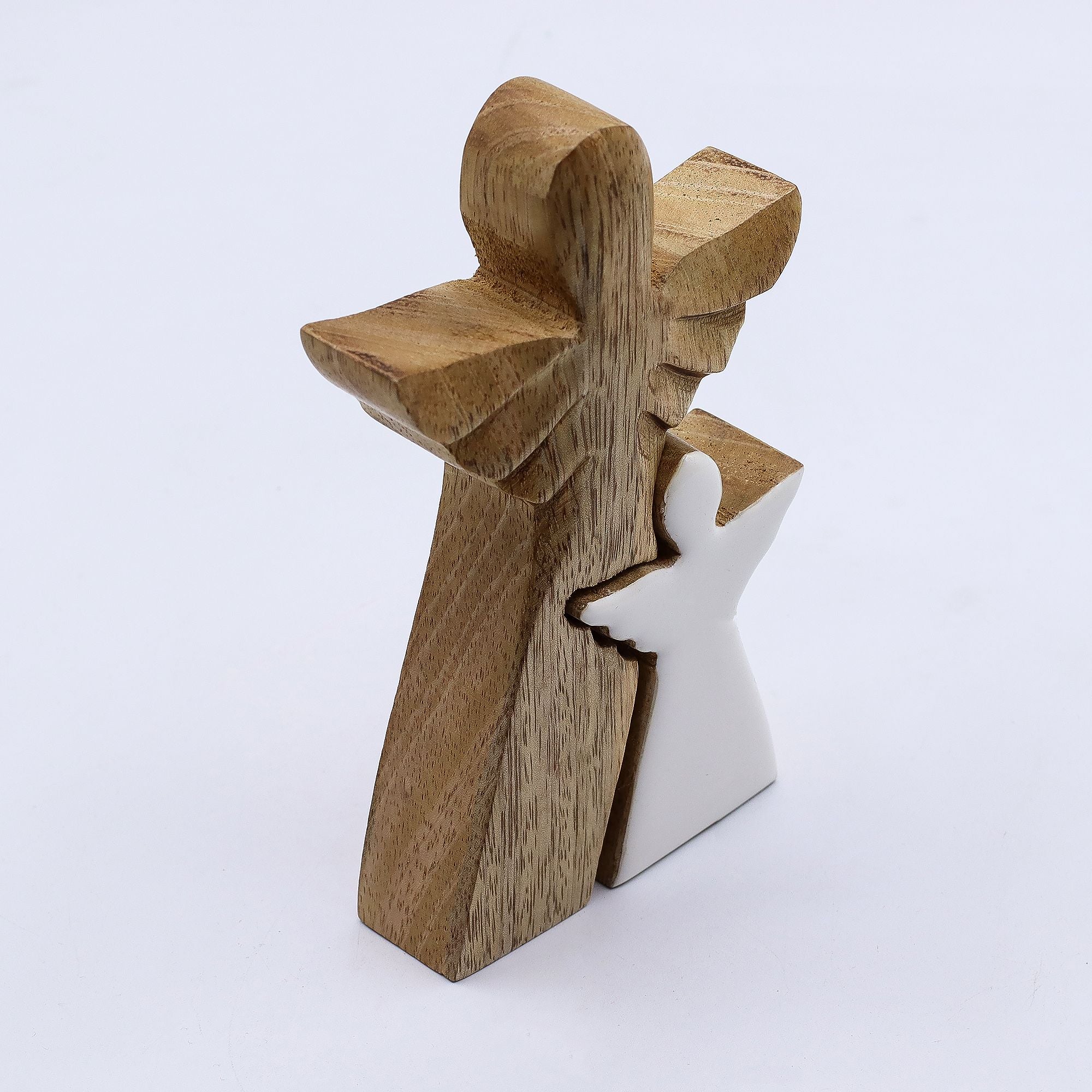 Mango Wood Angel Decorative Accent with White Enamel Finish