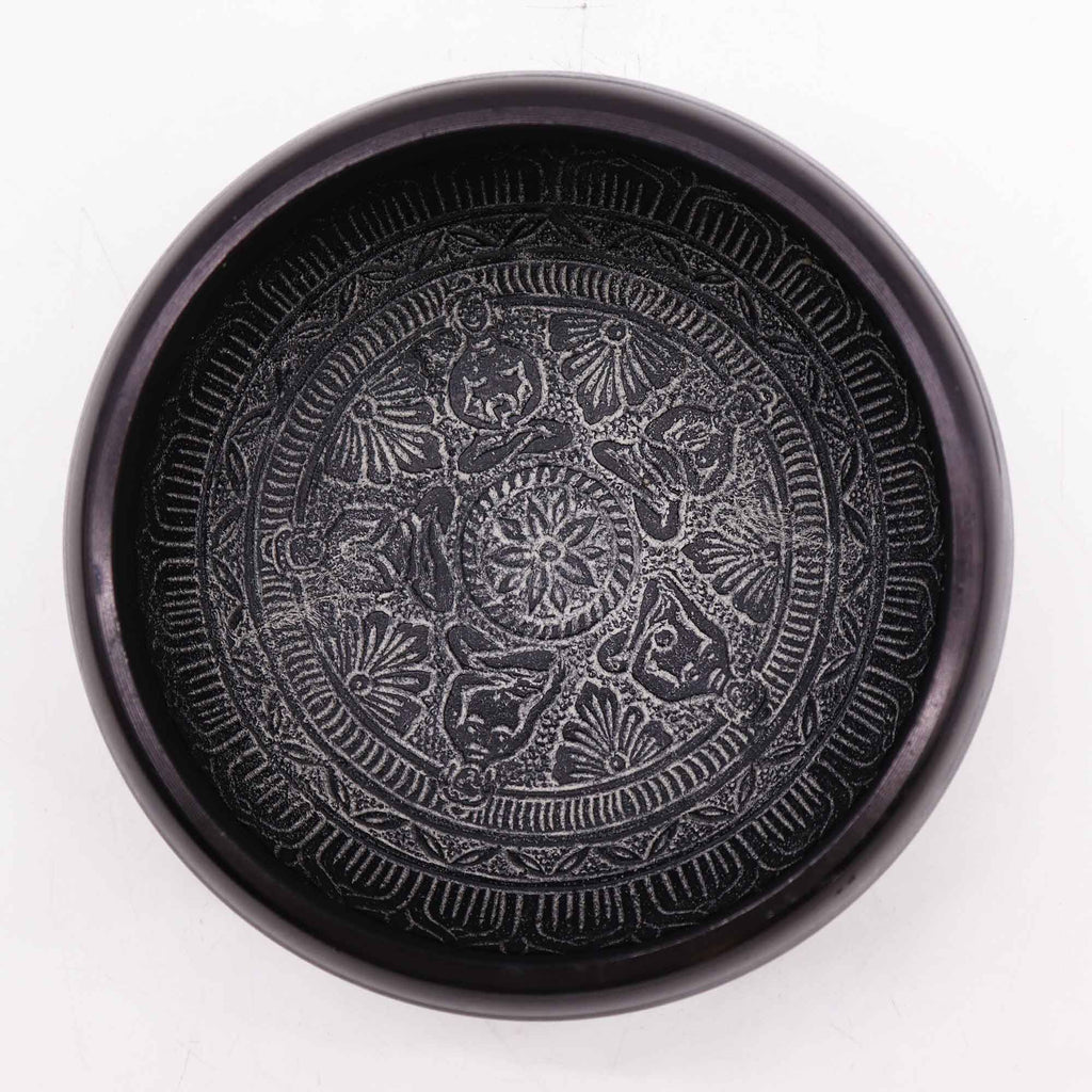Earth Powder Singing Bowl 16cm with Om Five Buddha Design Art