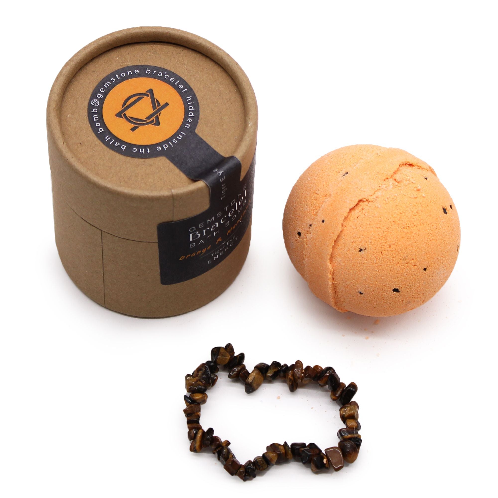Tiger Eye Gem Bracelet Bath Bomb with Orange & Mandarin Scent