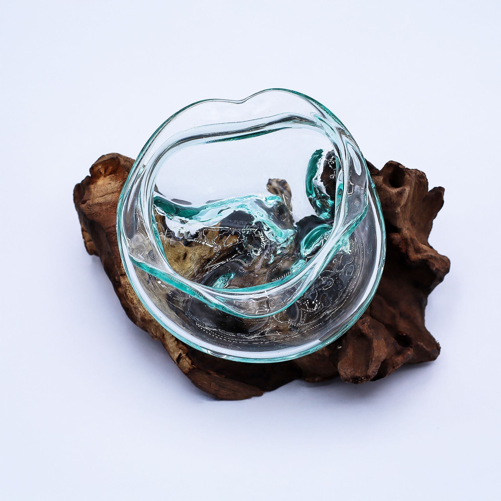Molten Glass Wavy Bowl on Wood 18cm for Unique Home Décor