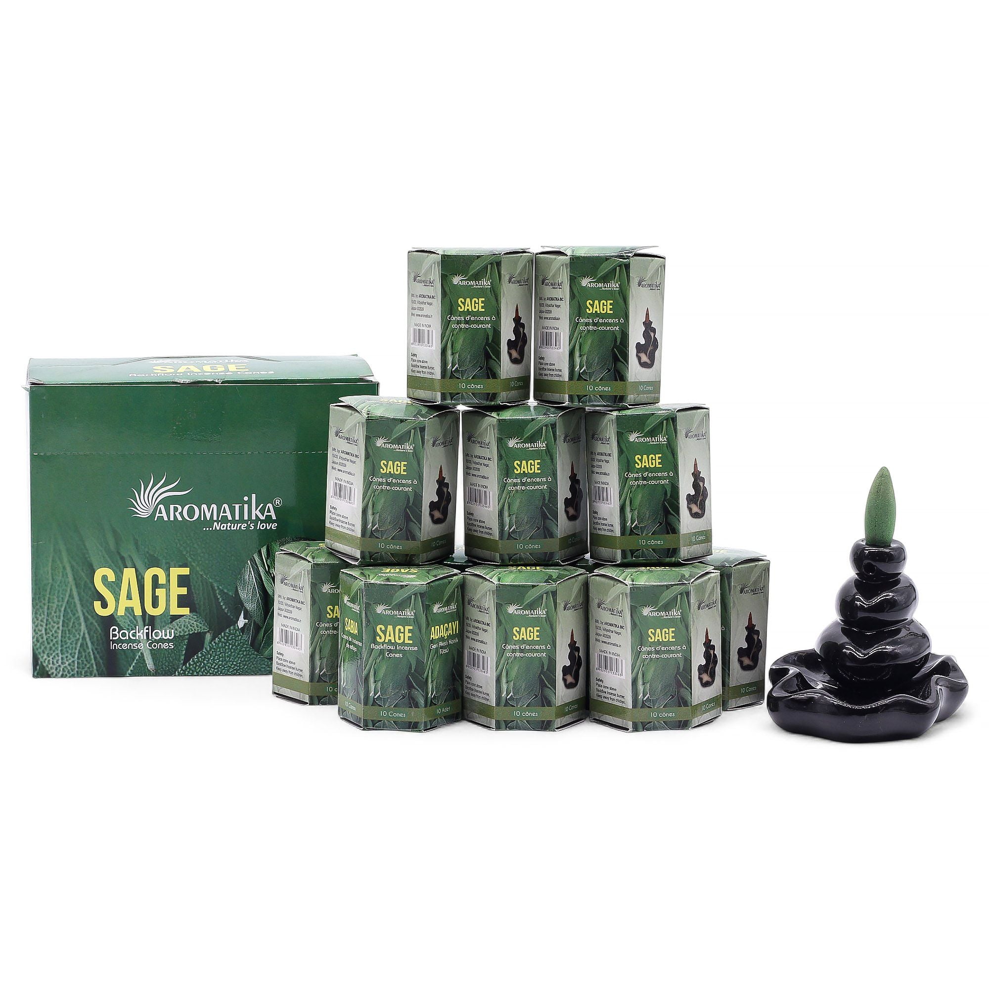 Pack of 10 Sage Masala Backflow Incense Cones for Relaxation