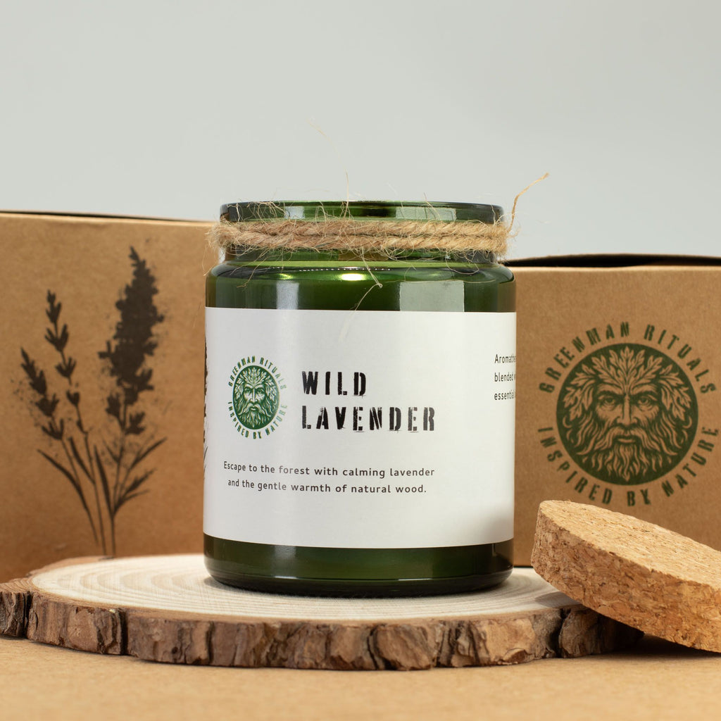 Greenman Woodwick Soy Candle Wild Lavender in Green Glass Jar