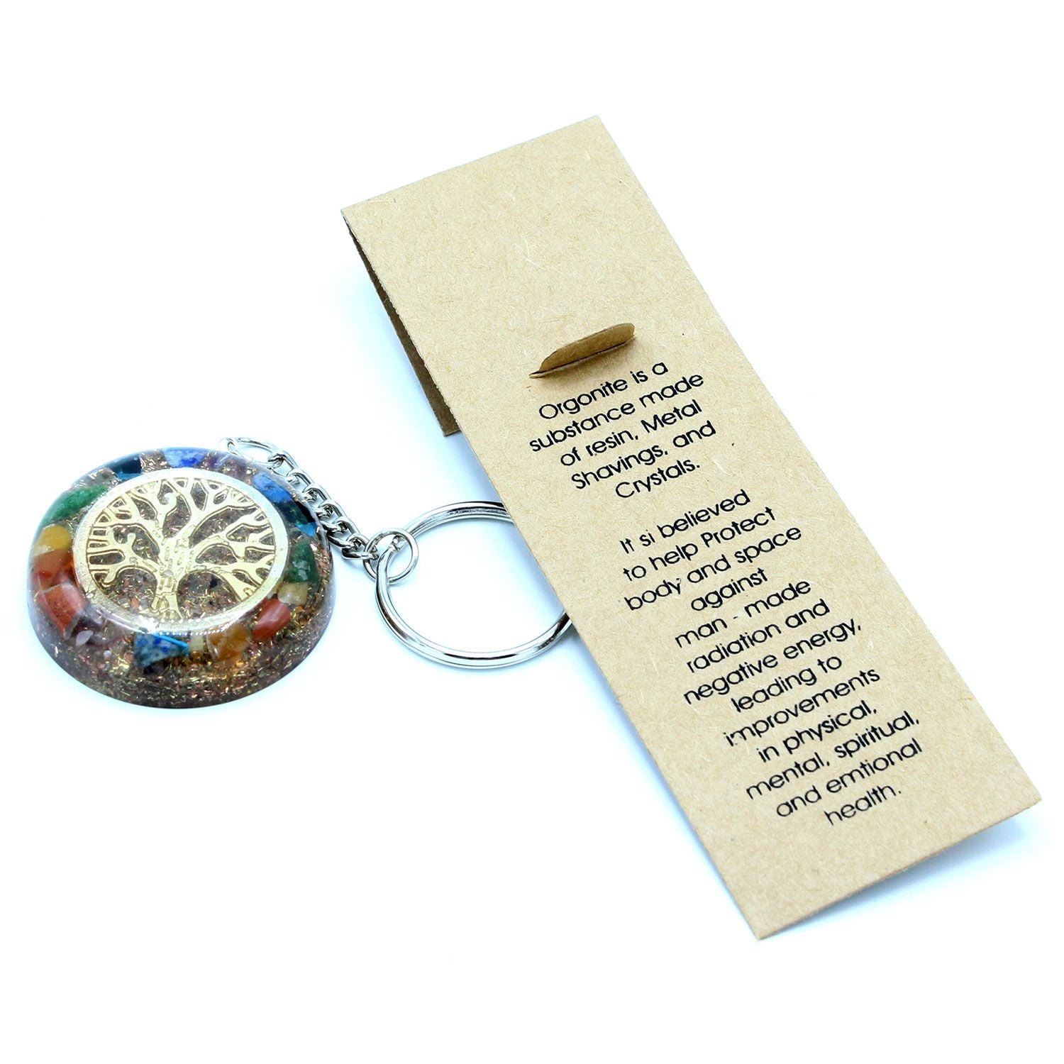 Orgonite Power Keyring with Tree of Life and Vibrant Gemstones