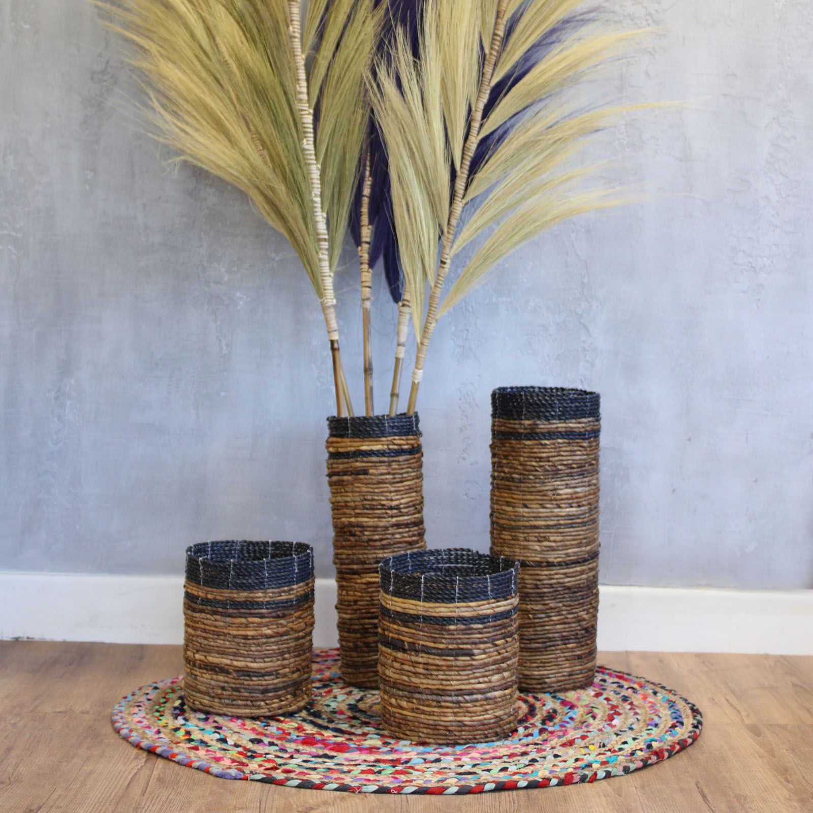 Banana Leaf Set of 2 Vases and 2 Bins for Home Decor