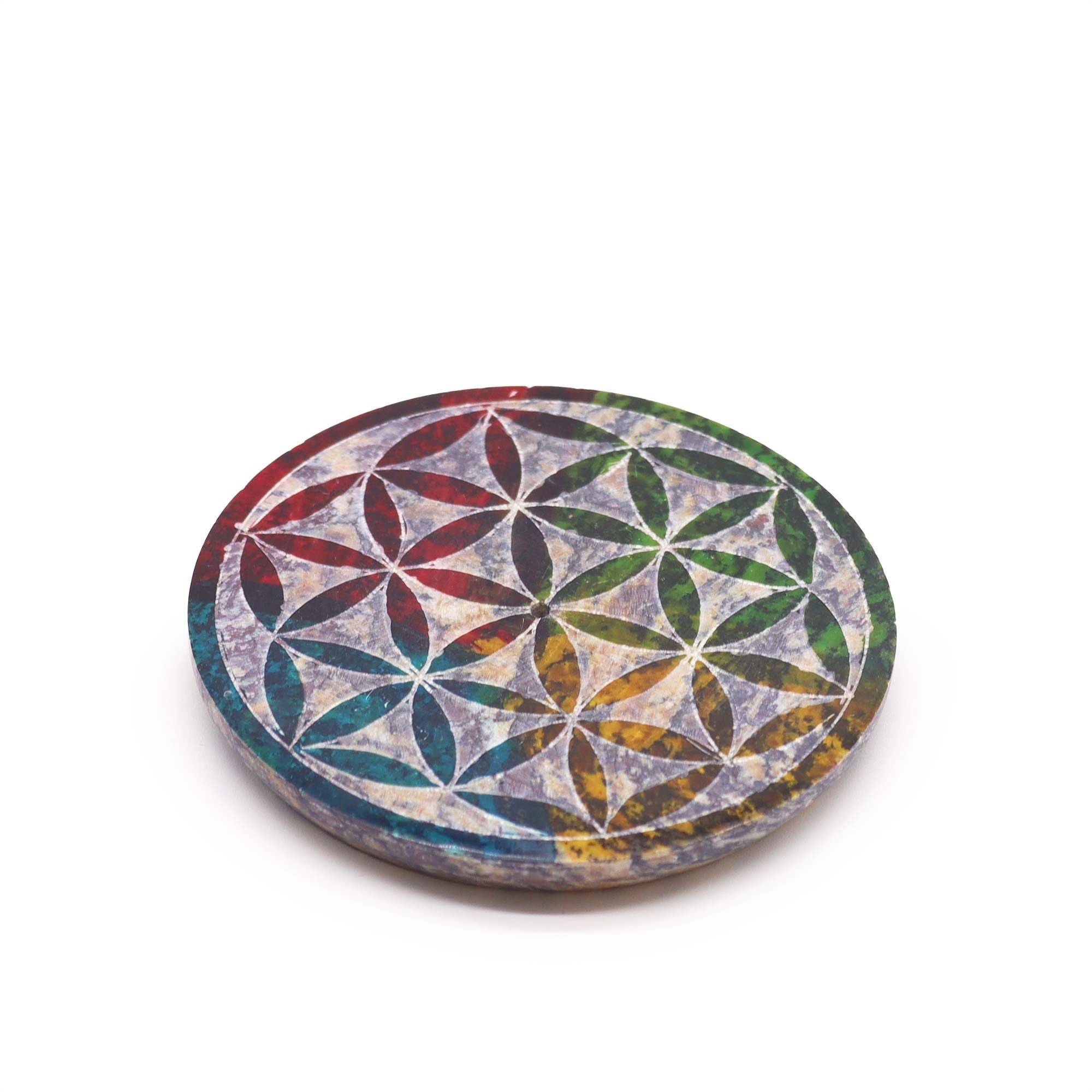 Soapstone Disc Incense Holder with Flower of Life Design