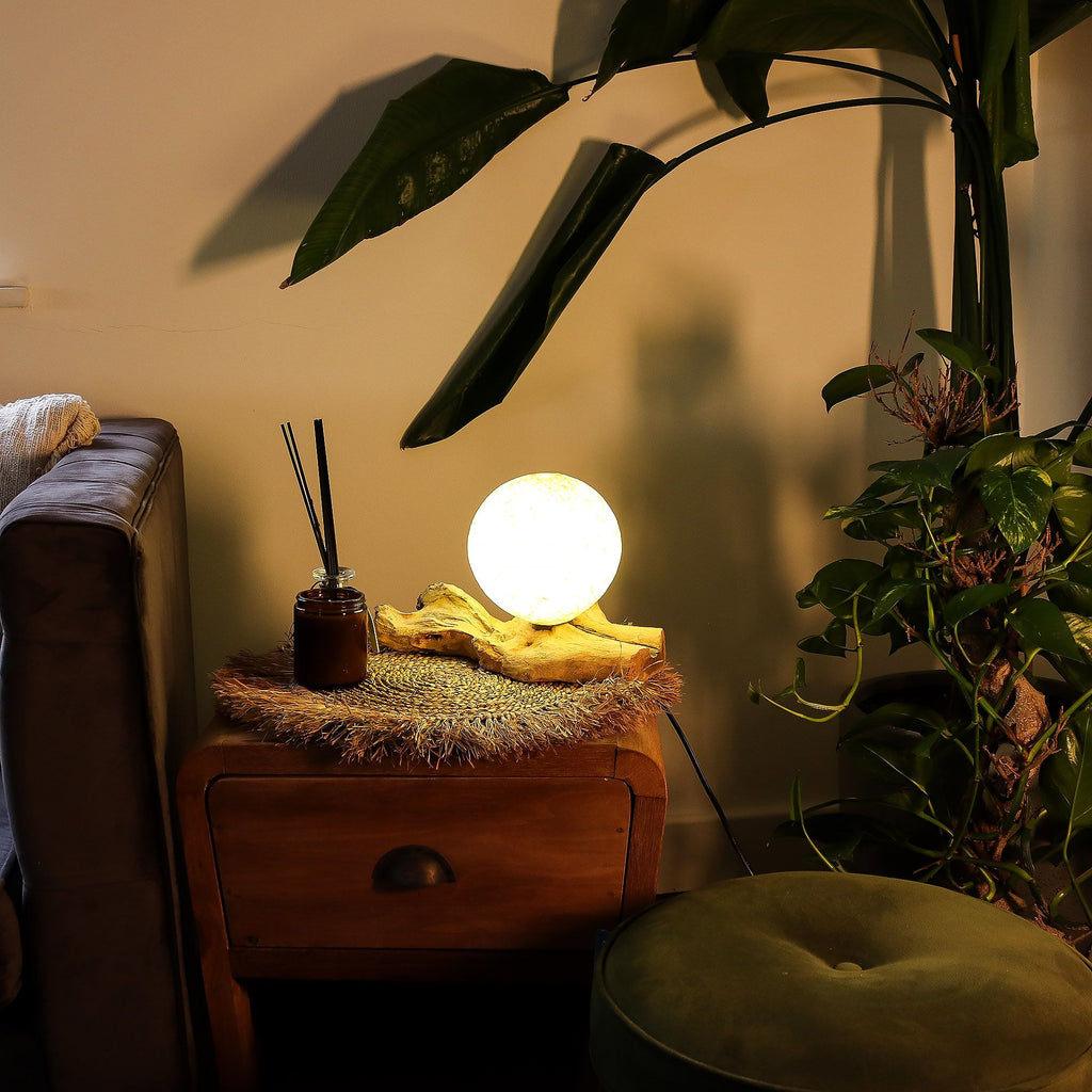 DriftGlow Lamp with Cotton Wrap Cream Shade and Driftwood Base