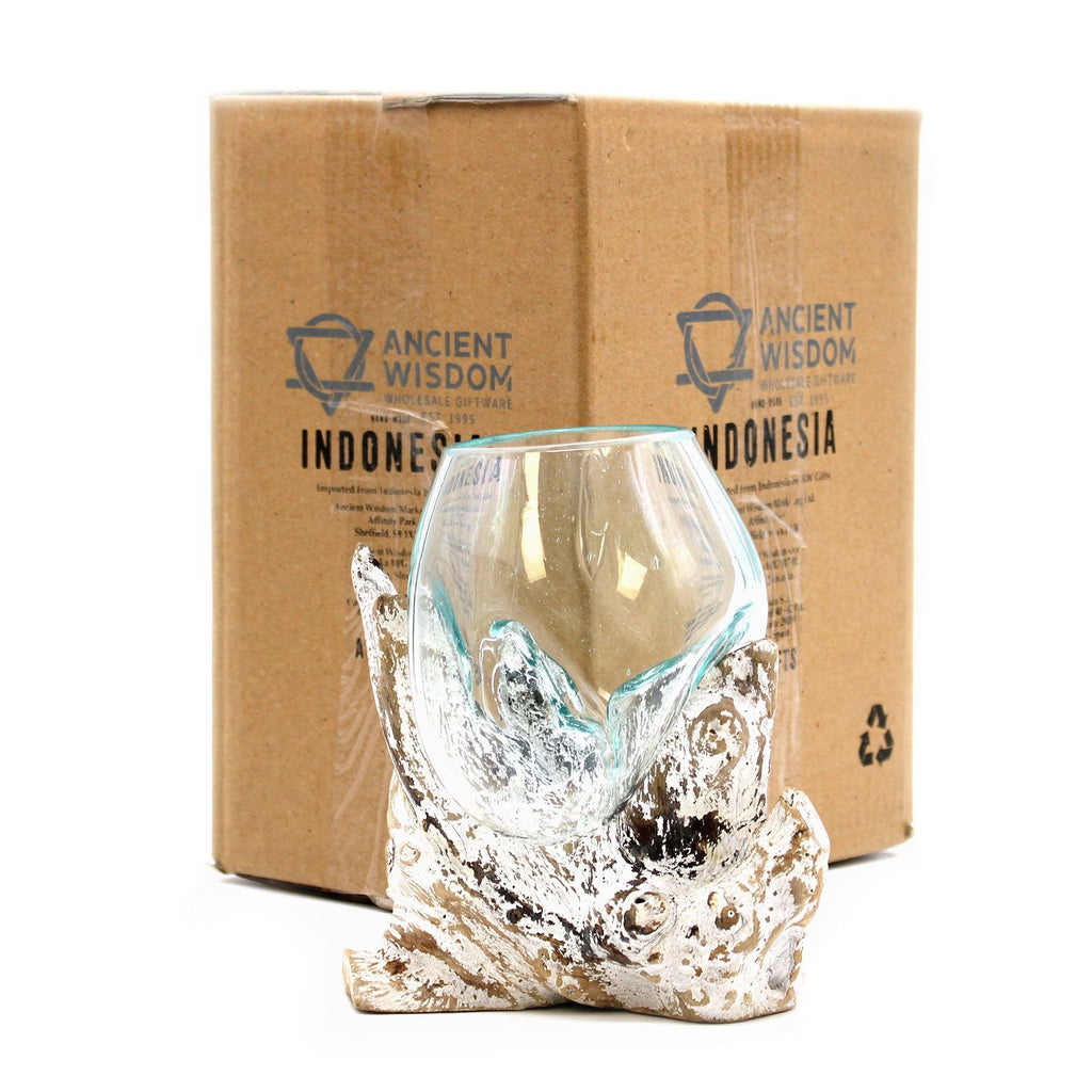 Molten Glass on Whitewash Wood Medium Bowl for Home Decor