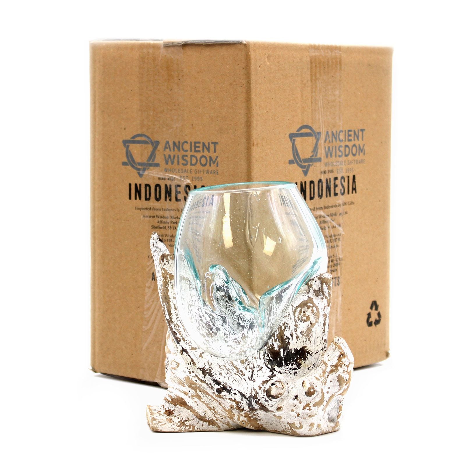 Molten Glass on Whitewash Wood Medium Bowl for Home Decor