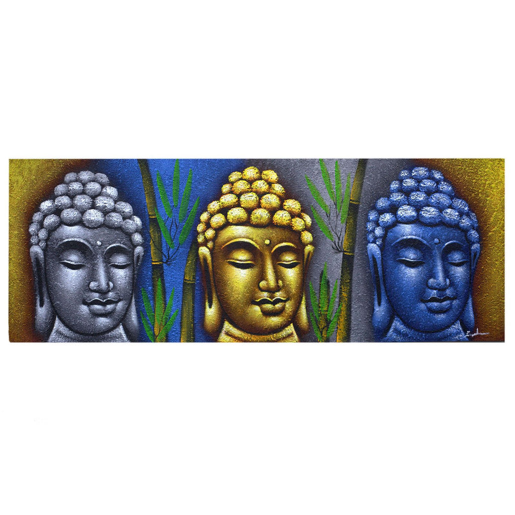 Buddha Painting Three Heads With Bamboo for Elegant Home Decor