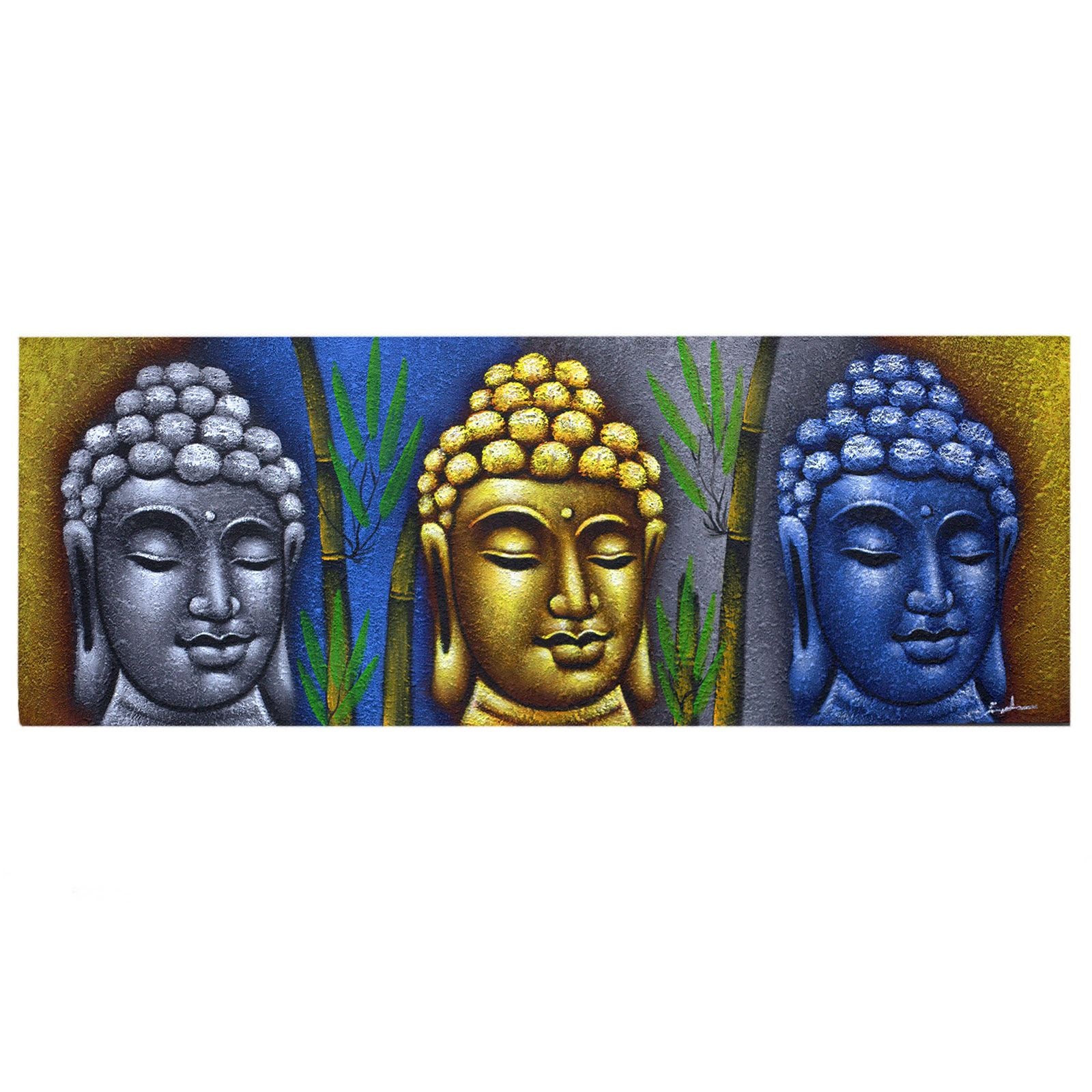 Buddha Painting Three Heads With Bamboo for Elegant Home Decor