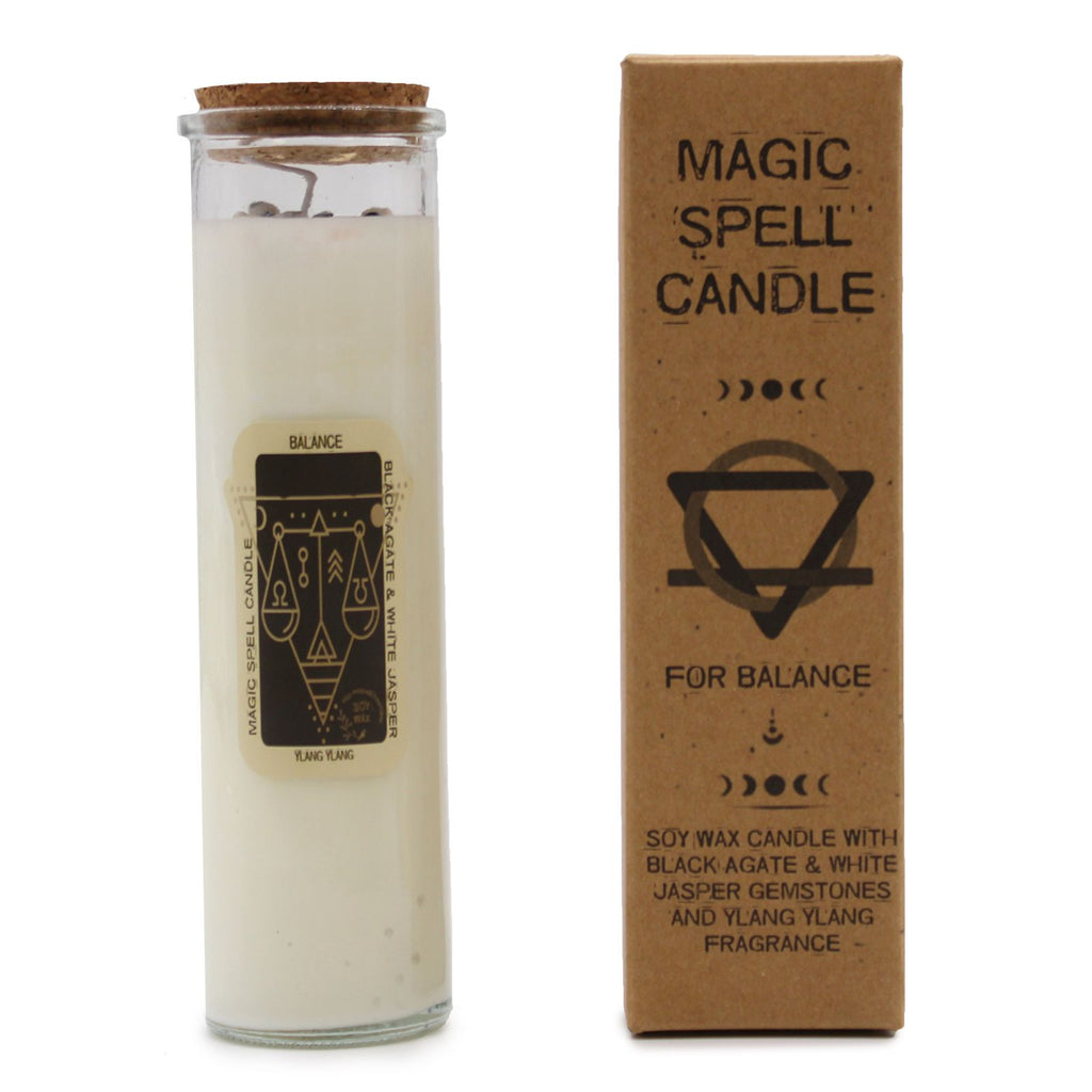 Magic Spell Candle Balance with Black Agate and White Jasper
