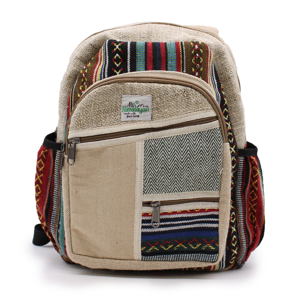 Small Backpack Zig Zag Zips Style with Pure Hemp and Cotton