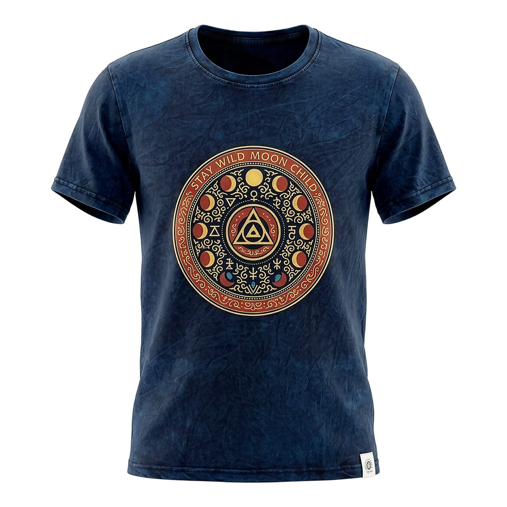Nomad Sari Stonewashed Cotton T Shirt Stay Wild Moon Child Blue