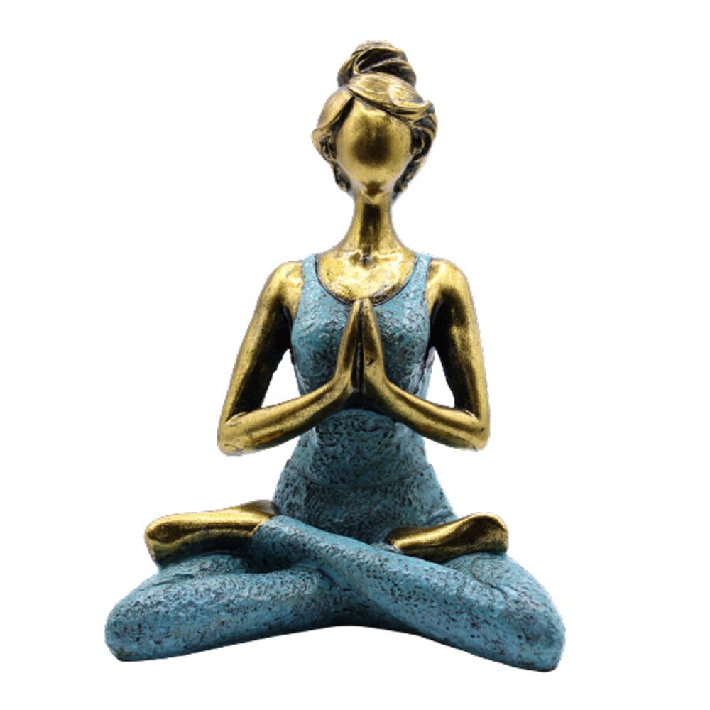Yoga Lady Figure in Bronze and Turquoise 24cm for Home Decor