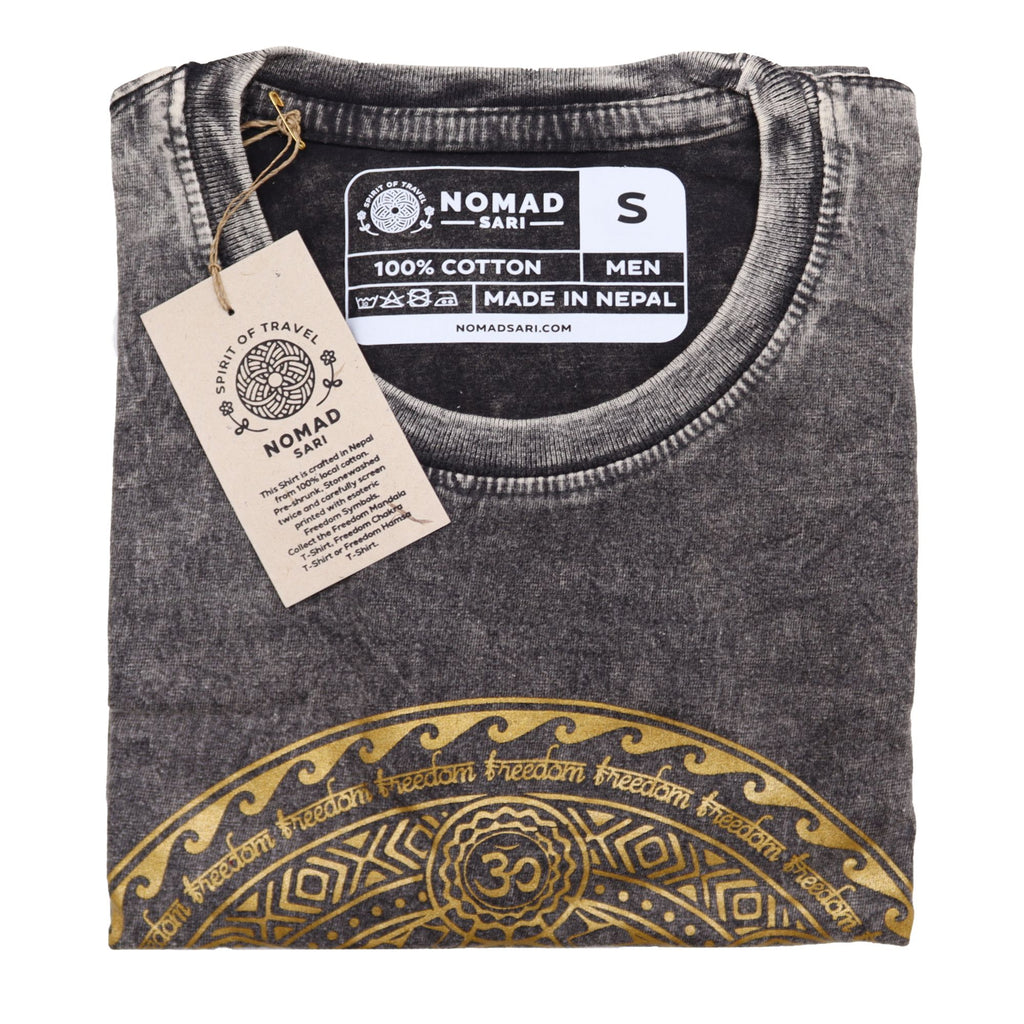 Nomad Sari Stonewashed Cotton T Shirt with Chakra Design Dark Grey