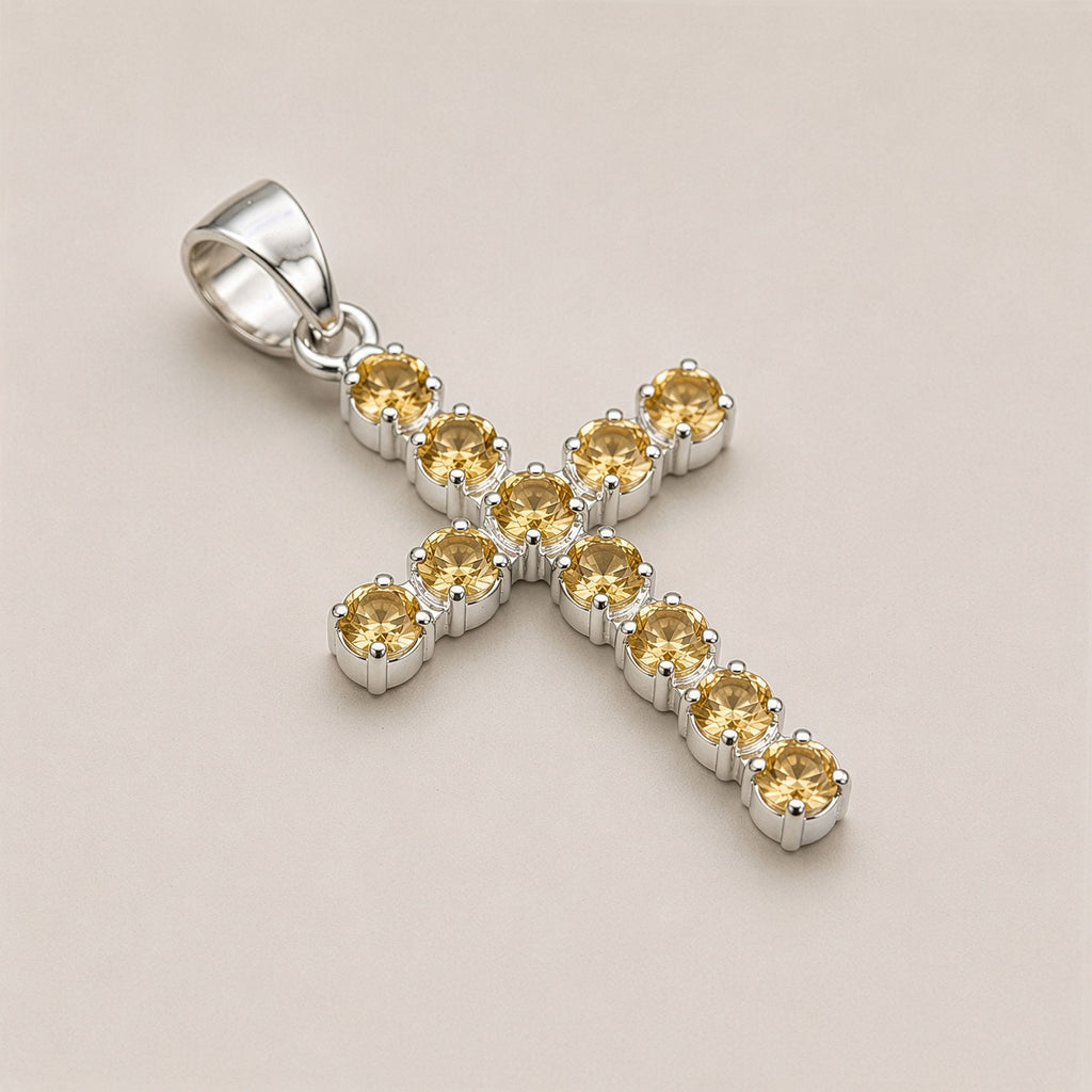 Indian Devotional Pendant with Silver Plated Citrine Crucifix