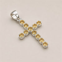 Indian Devotional Pendant - Silver Plated (45cm Chain)- Citrine Crucifix