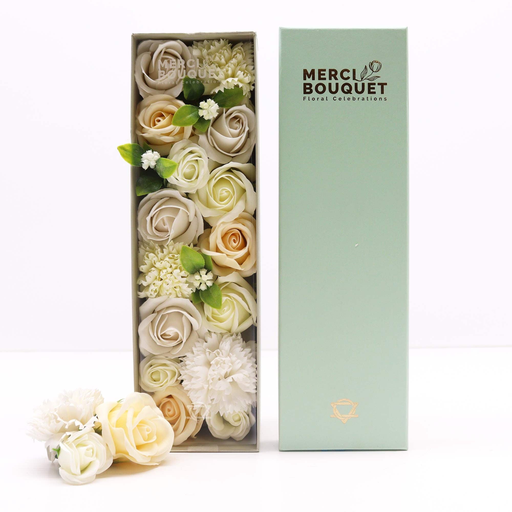Long Box Wedding Blessings Soap Flowers Gift in White and Ivory