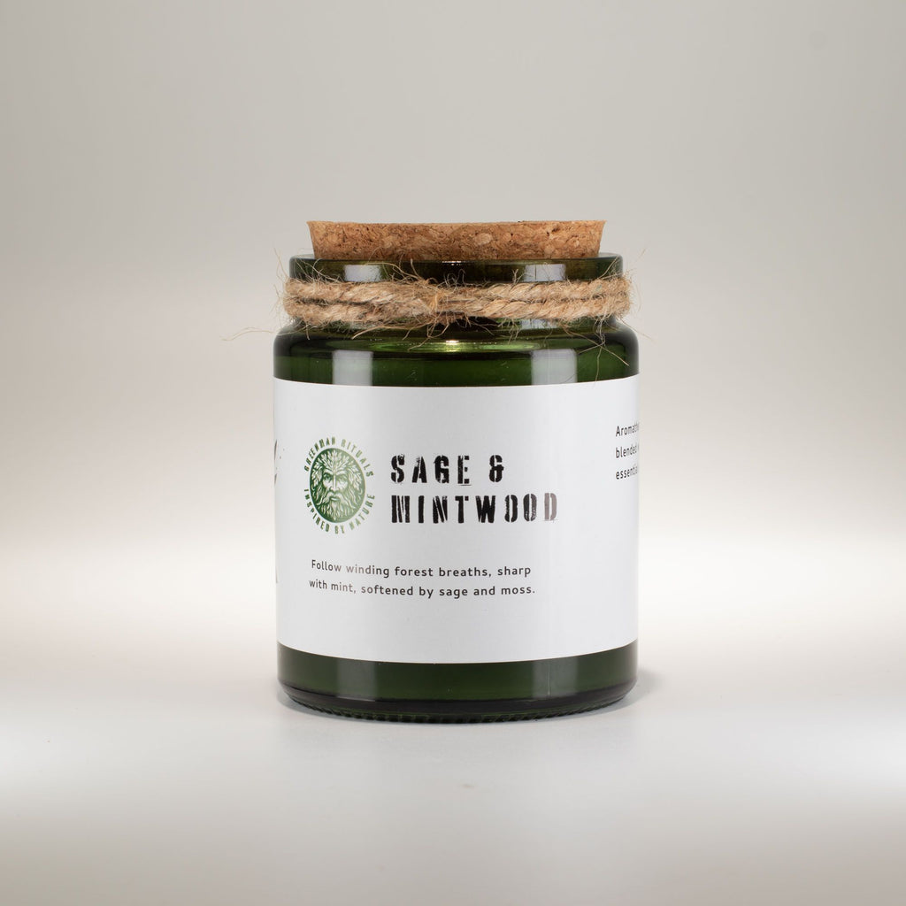 Greenman Woodwick Soy Candle Sage & Mintwood in Green Glass Jar