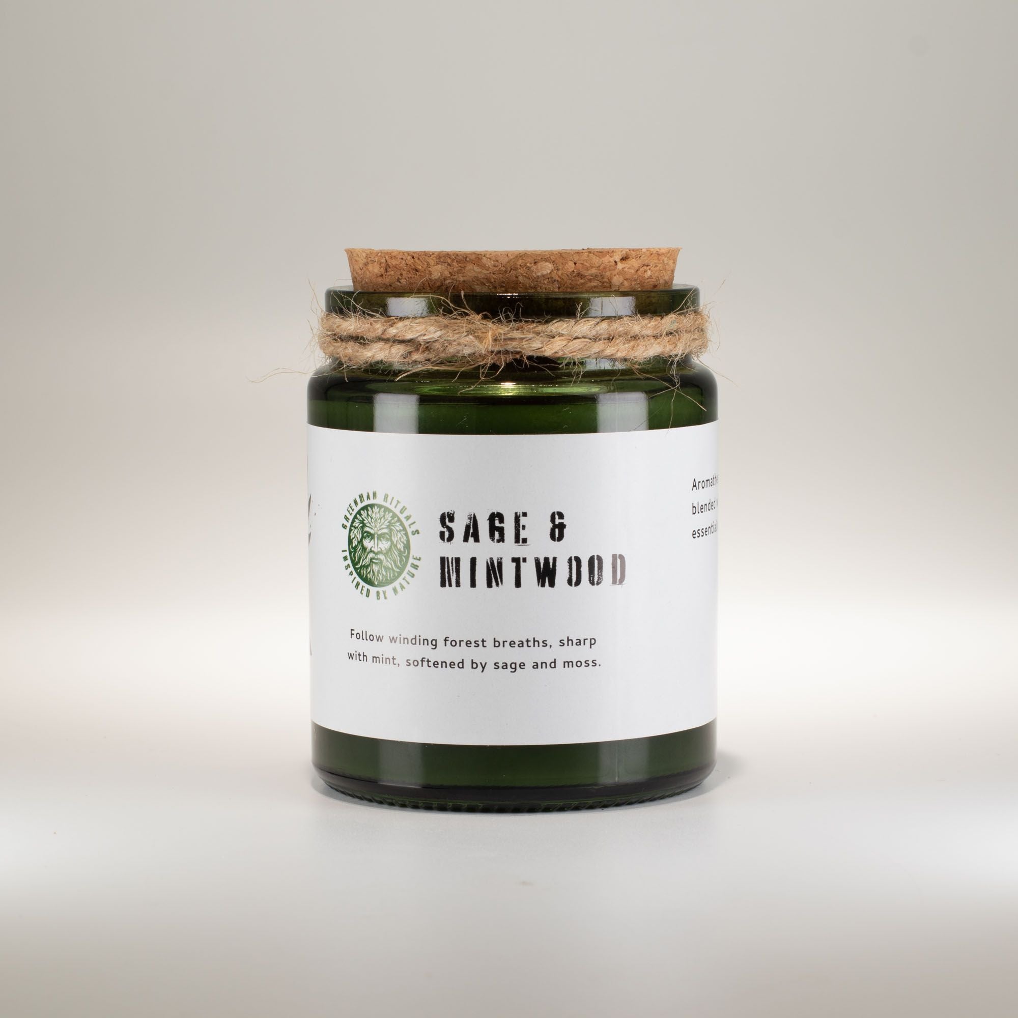 Greenman Woodwick Soy Candle Sage & Mintwood in Green Glass Jar