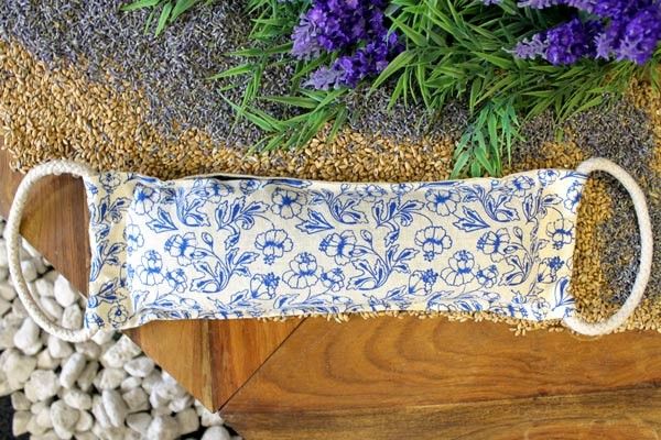 Natural Cotton Wheat Bags in Blue with Rope Handle for Comfort