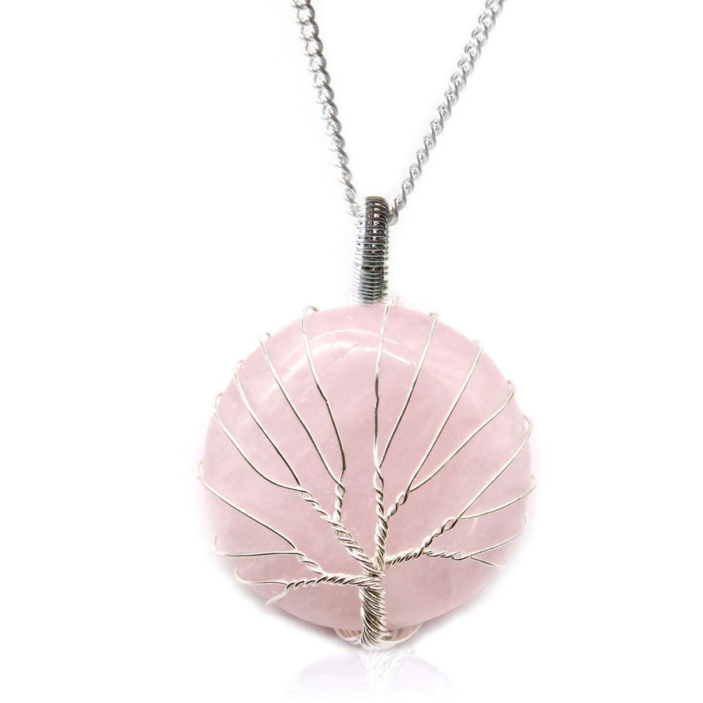 Tree of Life Gemstone Necklace with Rose Quartz Design