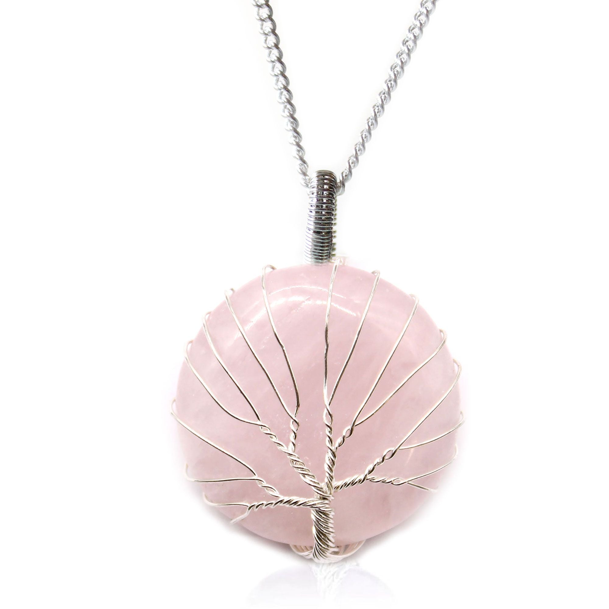 Tree of Life Gemstone Necklace with Rose Quartz Design