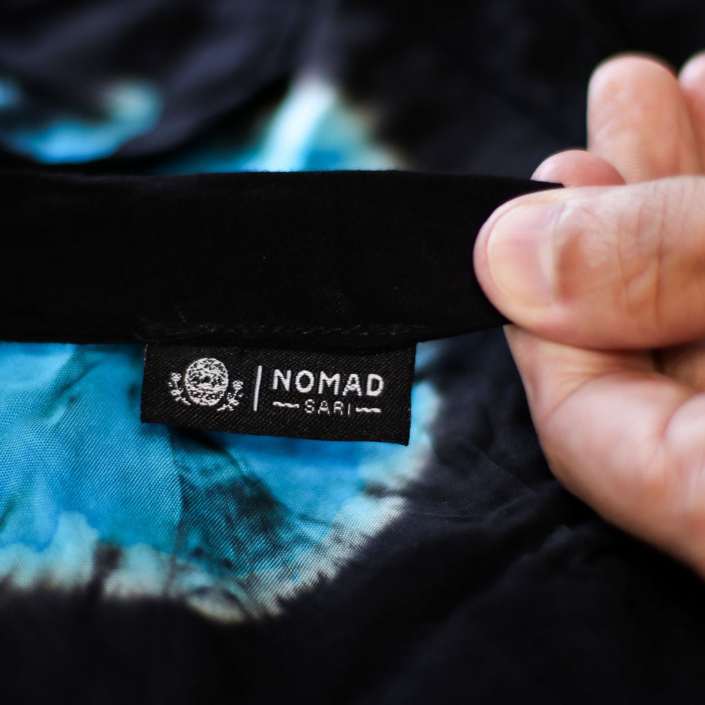 Japanese Style Lounge Pants in Black and Blue with Tie Dye Design