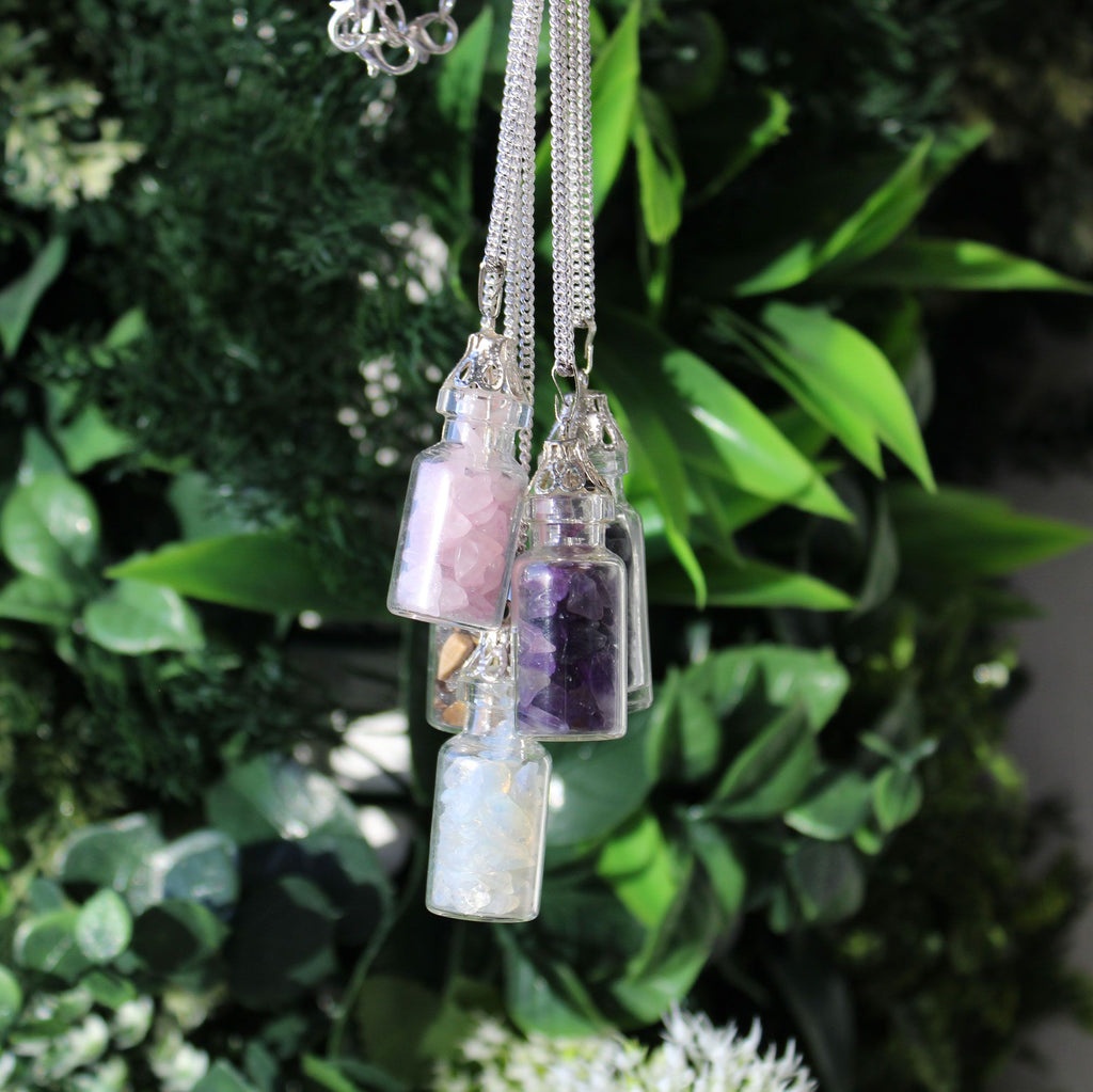Bottled Gemstones Necklace with Amethyst Stones in Vial