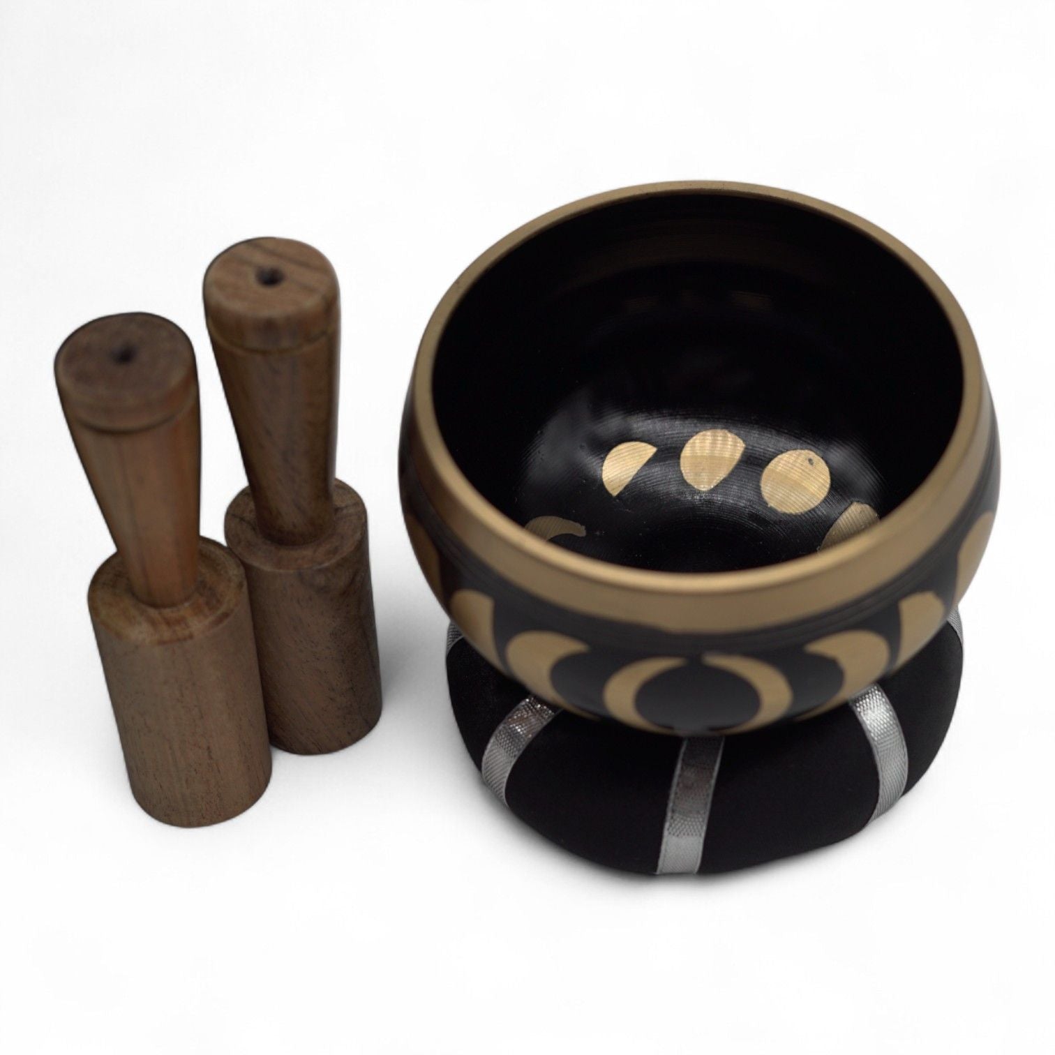 Moon Phase Singing Bowl Set in Black with Wooden Striker Included