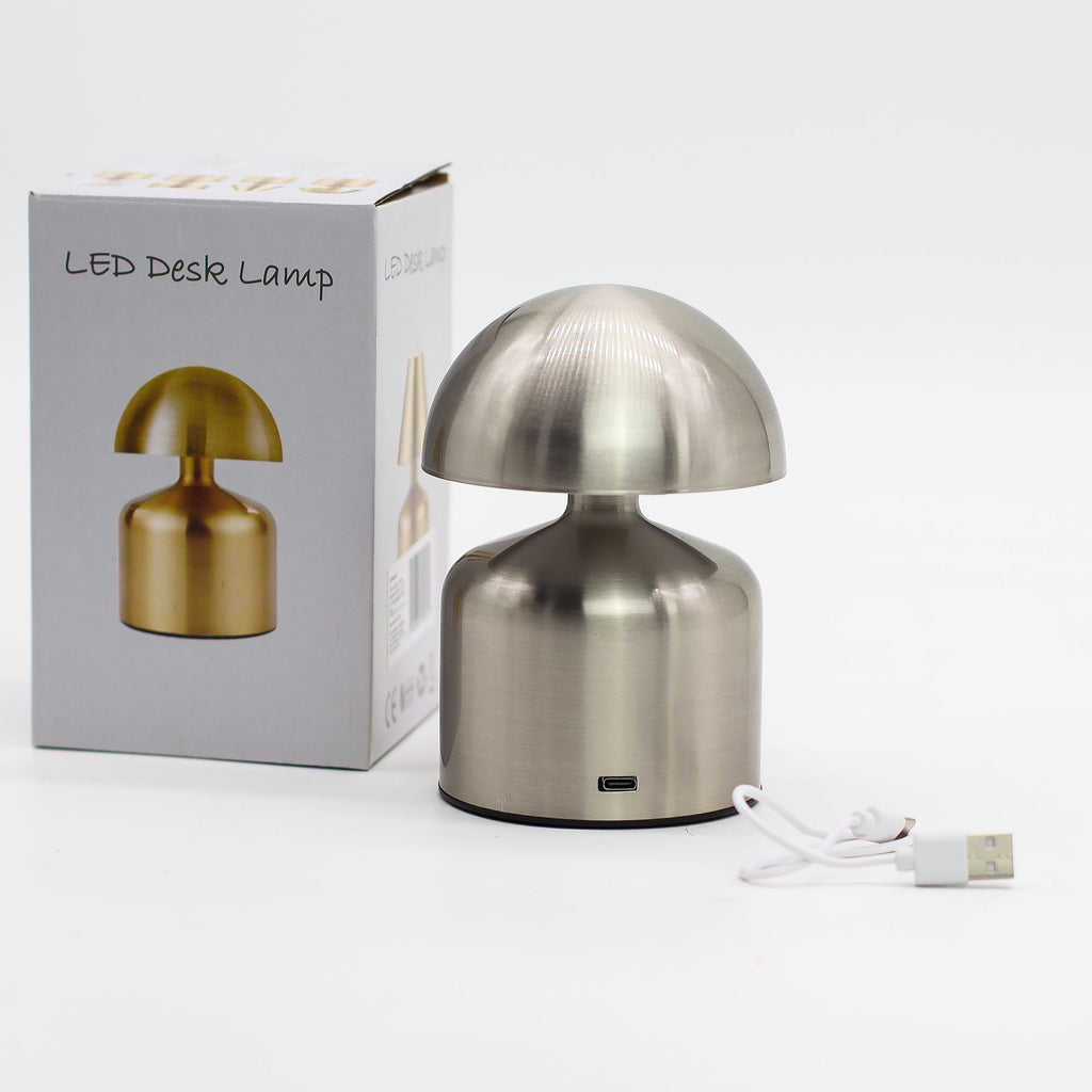 Dome Mushroom Silver Touch Lamp with USB C Rechargeable Design
