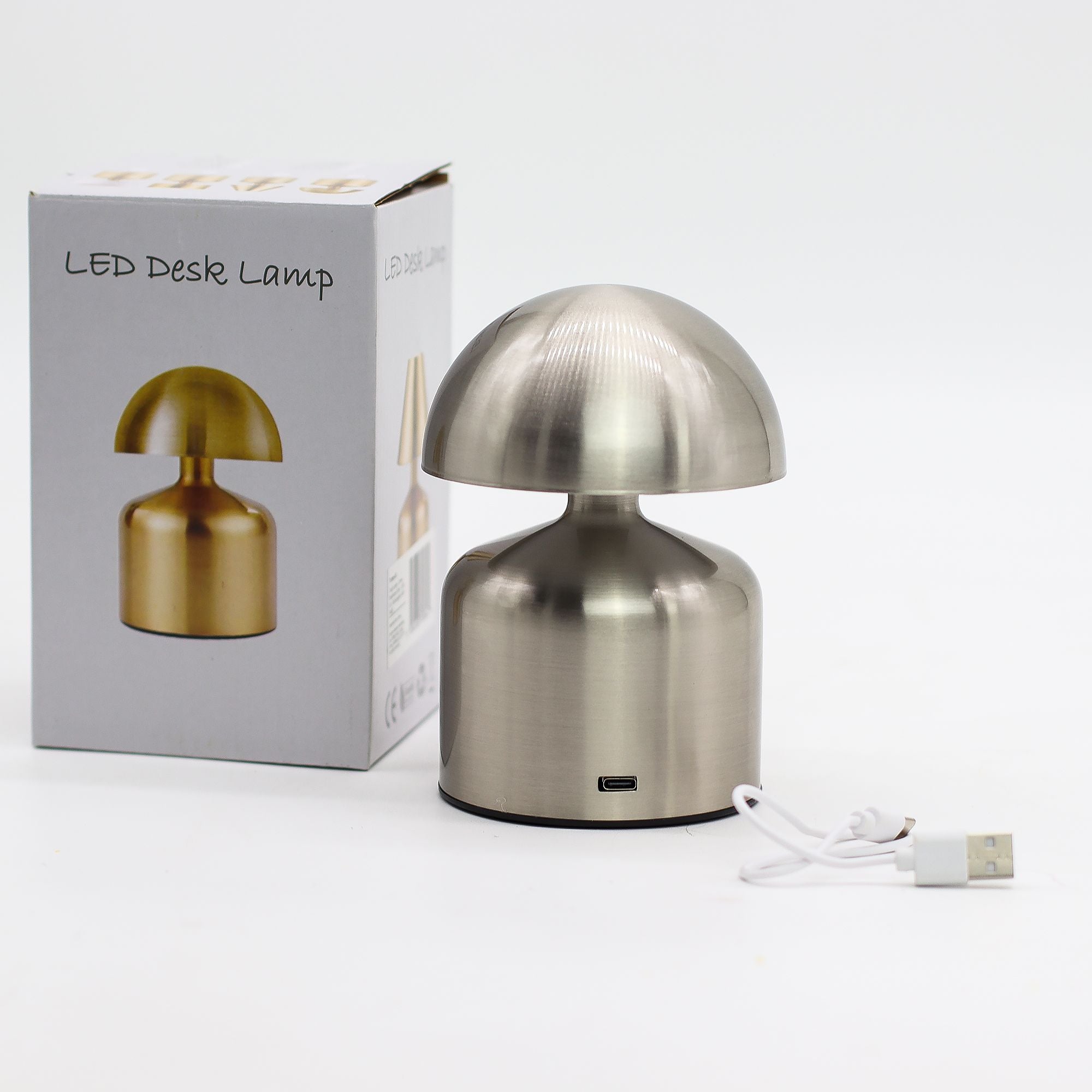 Dome Mushroom Silver Touch Lamp with USB C Rechargeable Design