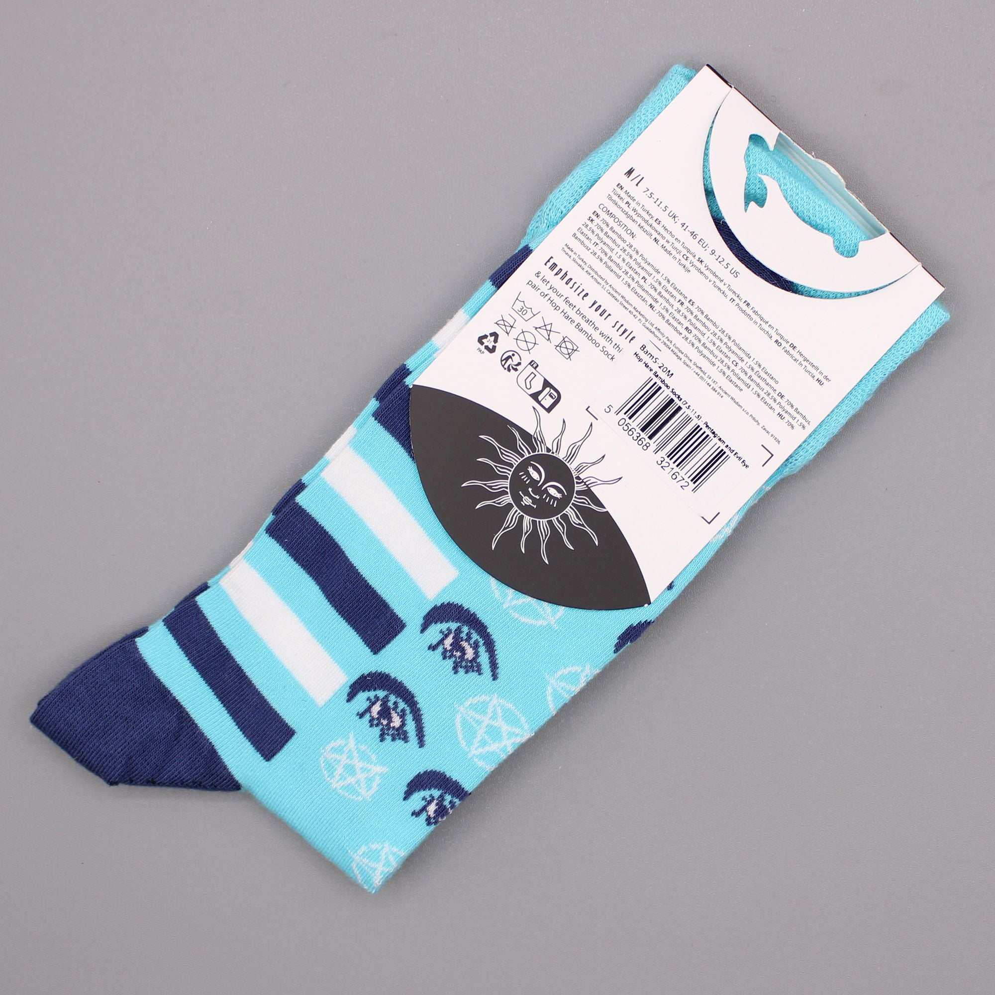 Hop Hare Bamboo Socks S/M with Pentagram and Evil Eye Design