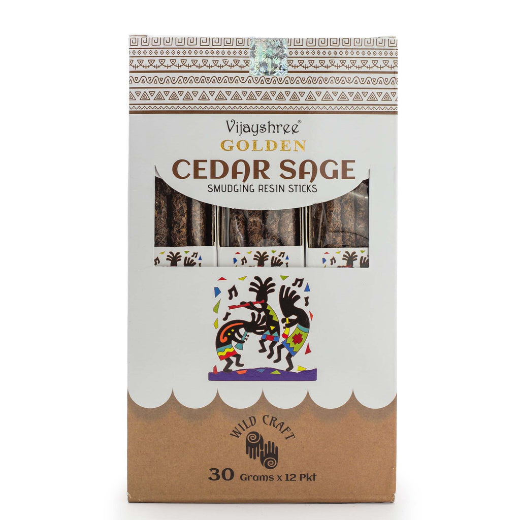 Golden Cedar Sage Smudging Resin Sticks in Illustrated Box 30g
