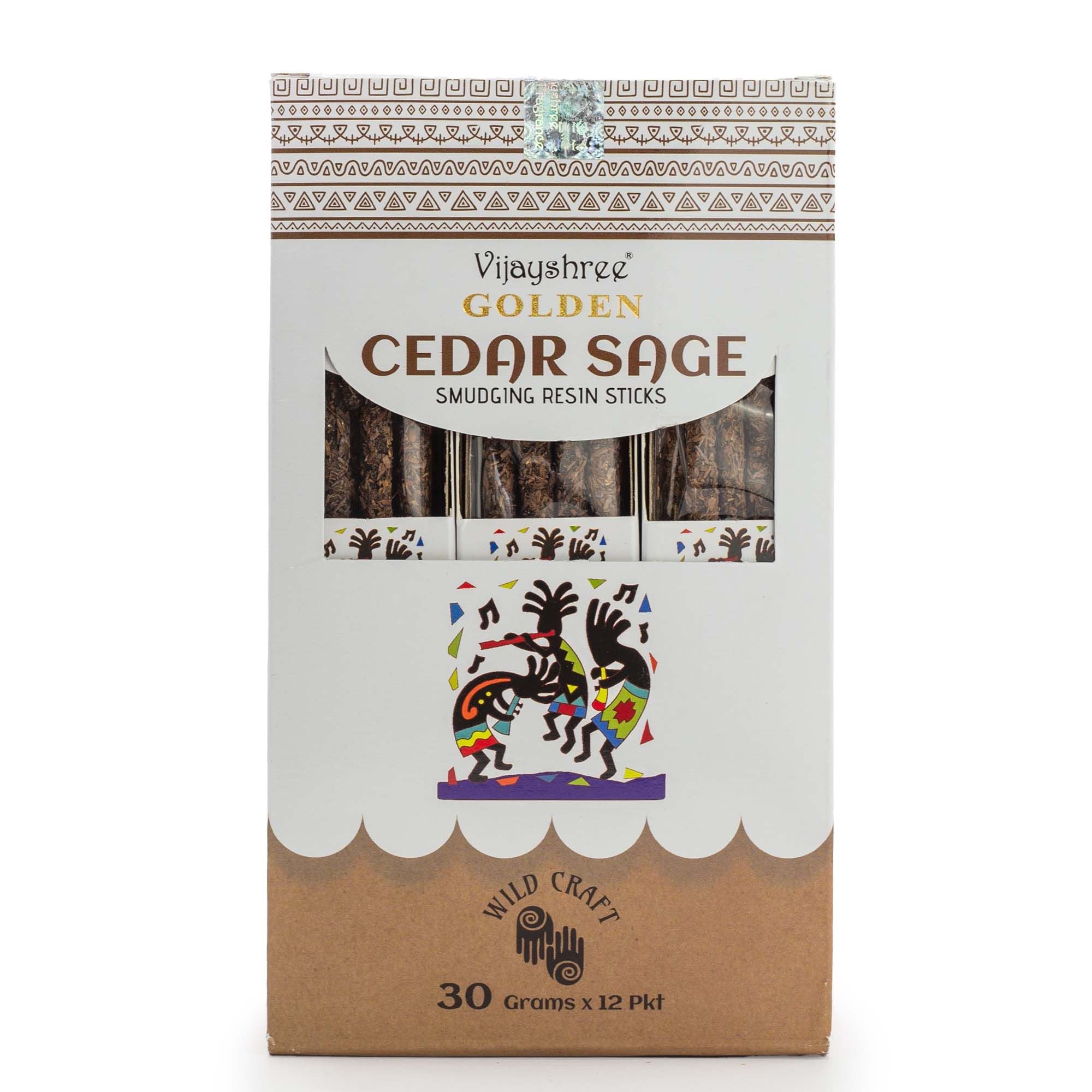 Golden Cedar Sage Smudging Resin Sticks in Illustrated Box 30g