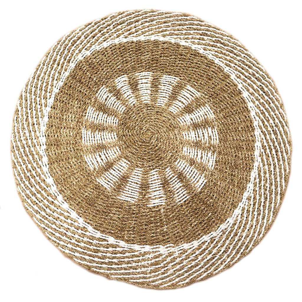Round Seagrass White and Tan Rug for Stylish Home Decor