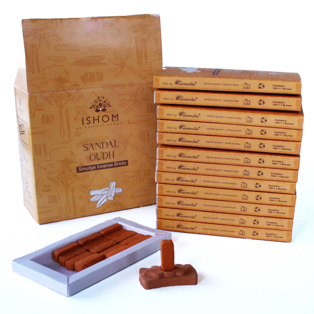 Pack of 15 Natural Incense Smudge Bricks and Burner Sandal Wood