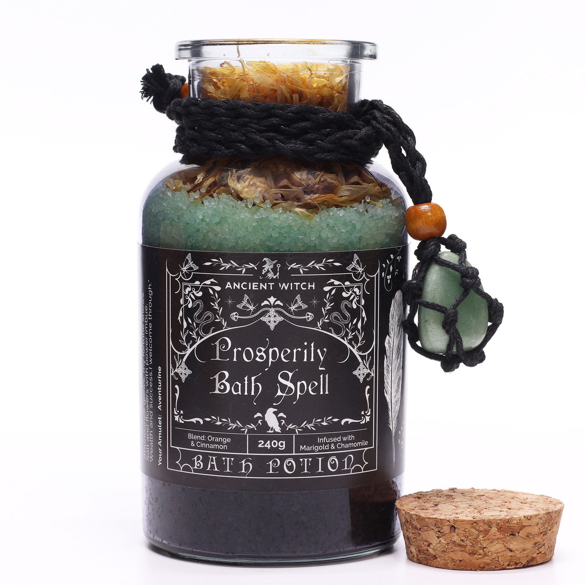 Aventurine Crystal Amulet and Prosperity Bath Spell Potion 240g