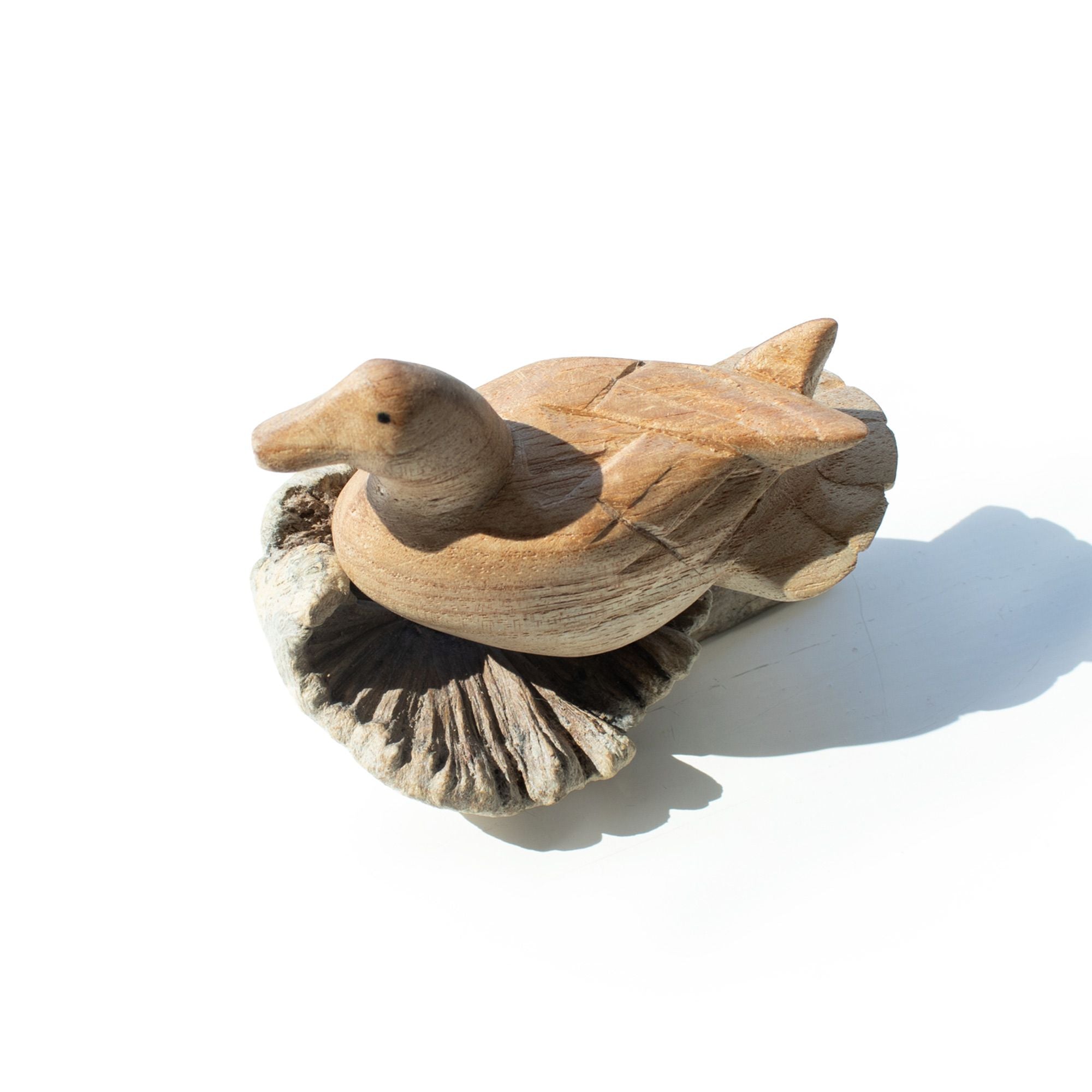 Handmade Parasite Wood Art Carving of Wild Duck Resting Piece