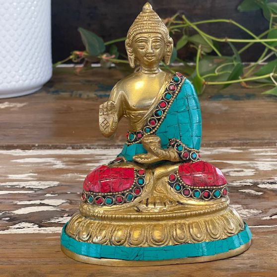Brass Buddha Figure Blessing 15cm Ideal for Elegant Home Decor