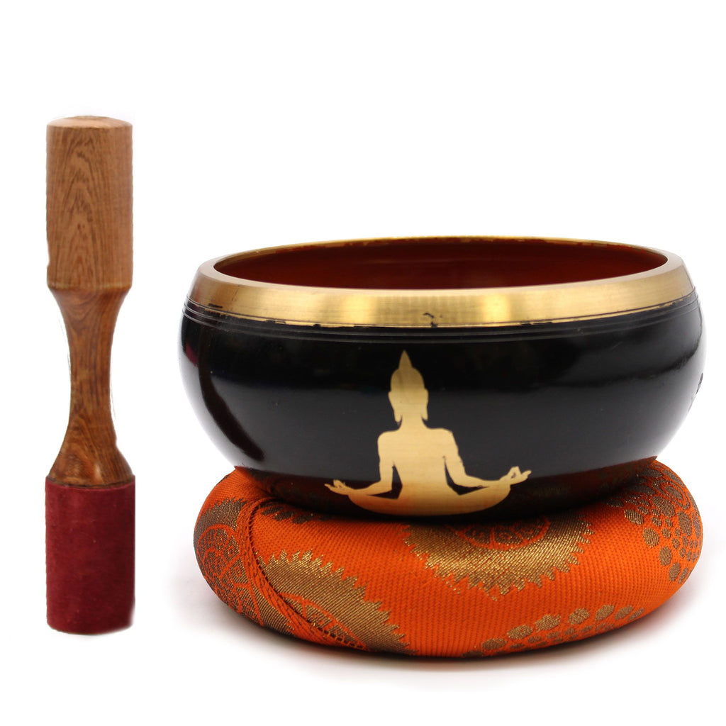 Large Black and Orange Buddha Singing Bowl Set for Home Decor