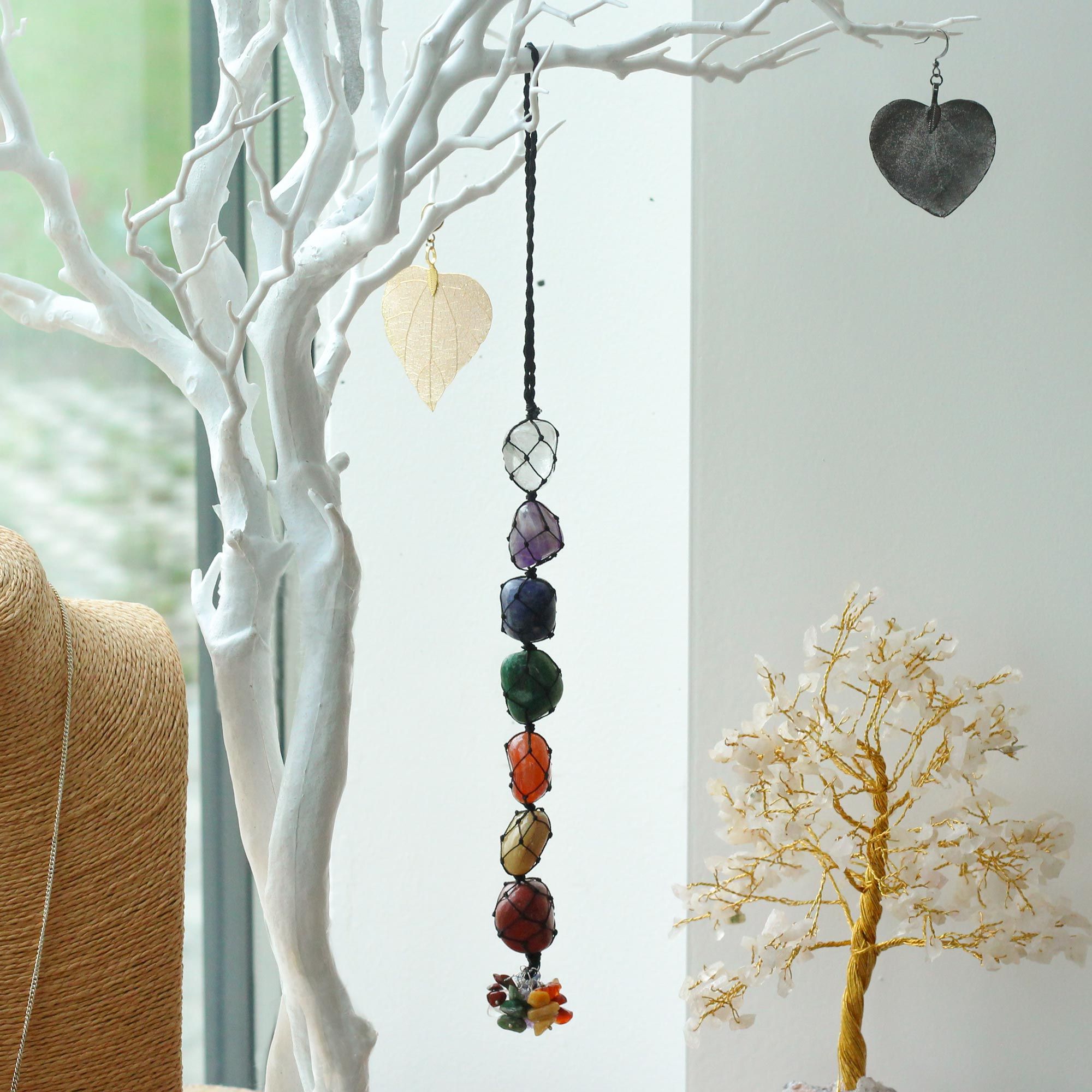 Hanging Chakra Stone Pendant with Seven Vibrant Chakra Chips