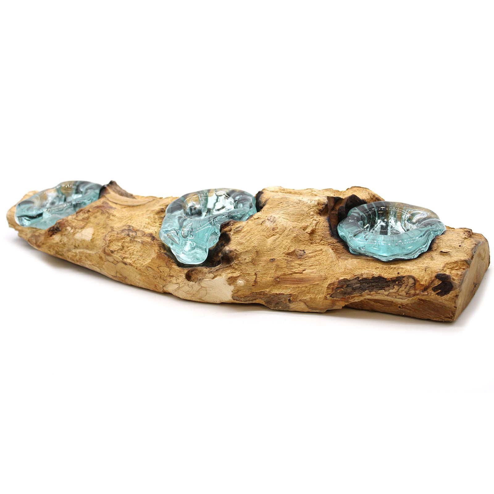 Molton Glass Flat Triple Candle Holder on Wood for Home Decor