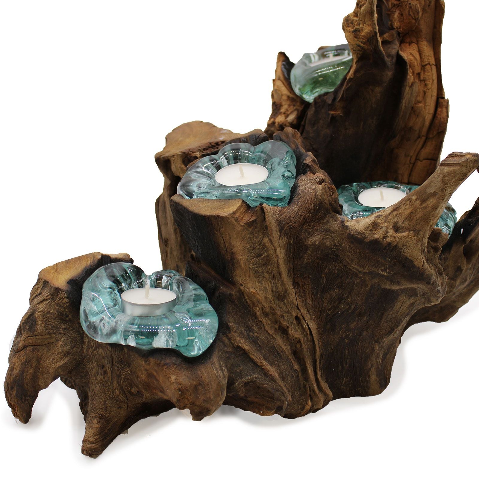 Molton Glass Five Candle Holder on Wood for Elegant Home Décor