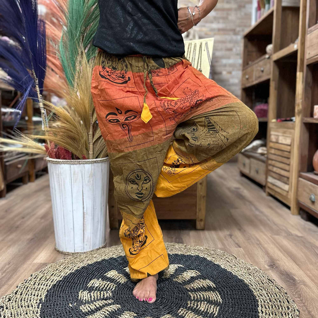 Yoga and Festival Pants with High Cross Himalayan Print on Orange