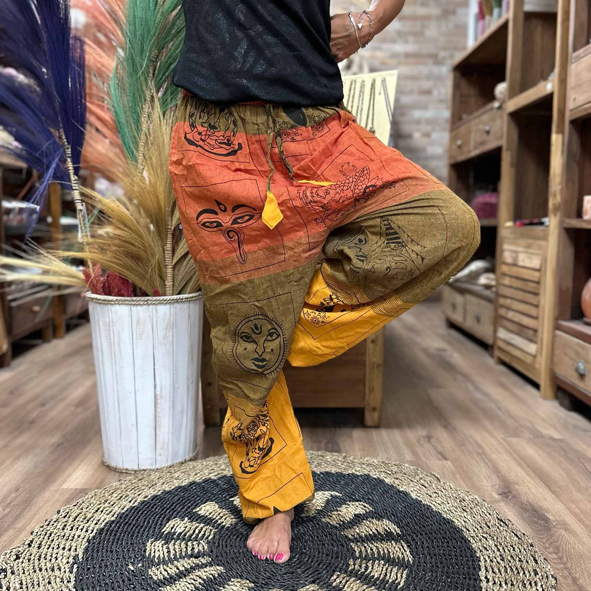 Yoga and Festival Pants with High Cross Himalayan Print on Orange